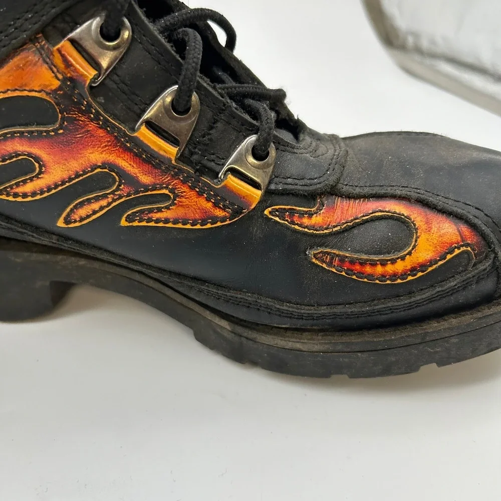 Xelement Motorcycle Boots Men's Black Flames Genuine Leather Lace Up - 10.5